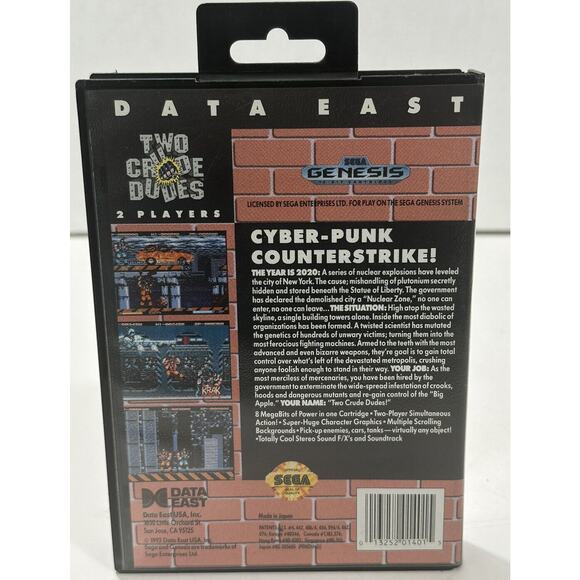 Two Crude Dudes Sega Genesis 1992 Game Box No Manual - Picture 6 of 9